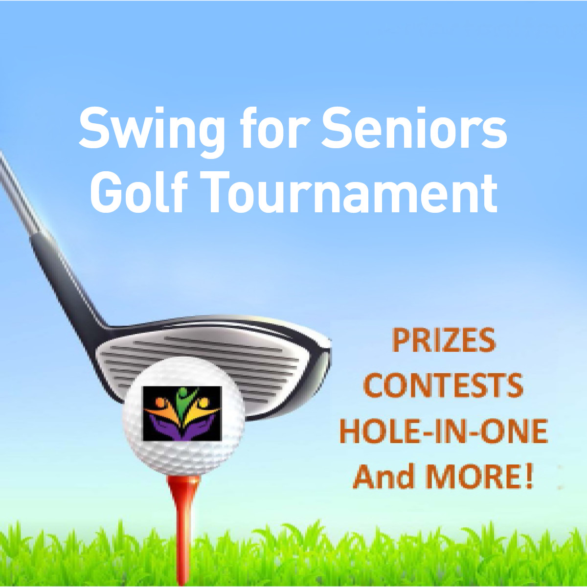 logo for the Swing for Seniors Golf Tournament with prizes, contests, hole-in-one and more!