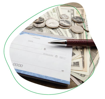 Positive pay image - it is a check with a pen sitting on dollars and change