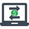 This is an icon for free transactions. It is an illustration of a computer with 2 arrows going in opposite directions, with a dollar sign in the middle of the screen. 