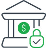 This is an icon for overdraft protection. It is meant to look like an institution with a dollar sign inside, with a lock with a check mark inside it. 