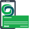 This is an icon representing depositing checks. It is a cell phone with a GSB logo on it, along with a green check. 