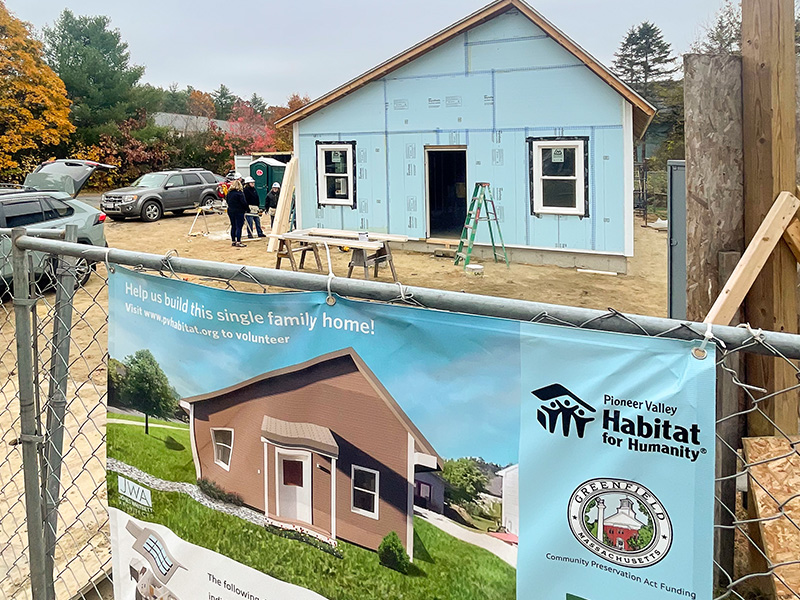 Photo of an under-construction habitat for humanity house in Greenfield