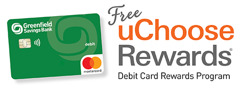 free uChoose Rewards logo with an image of the green GSB debit card. Debit Card Rewards Program text below the logo.